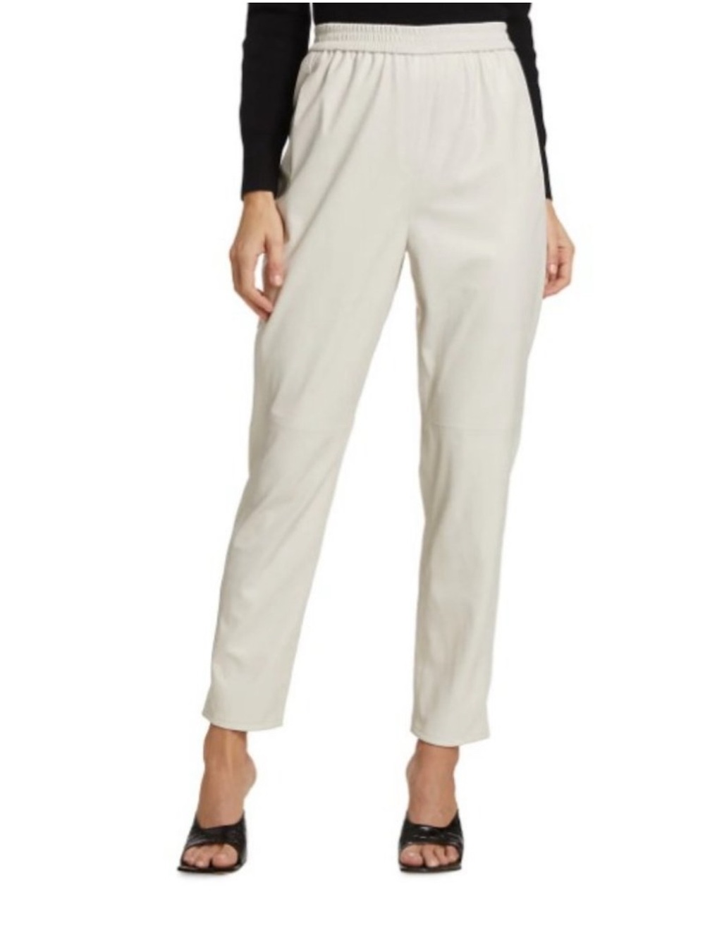 7 For All Mankind Cream Straight-Leg Faux Leather Pants